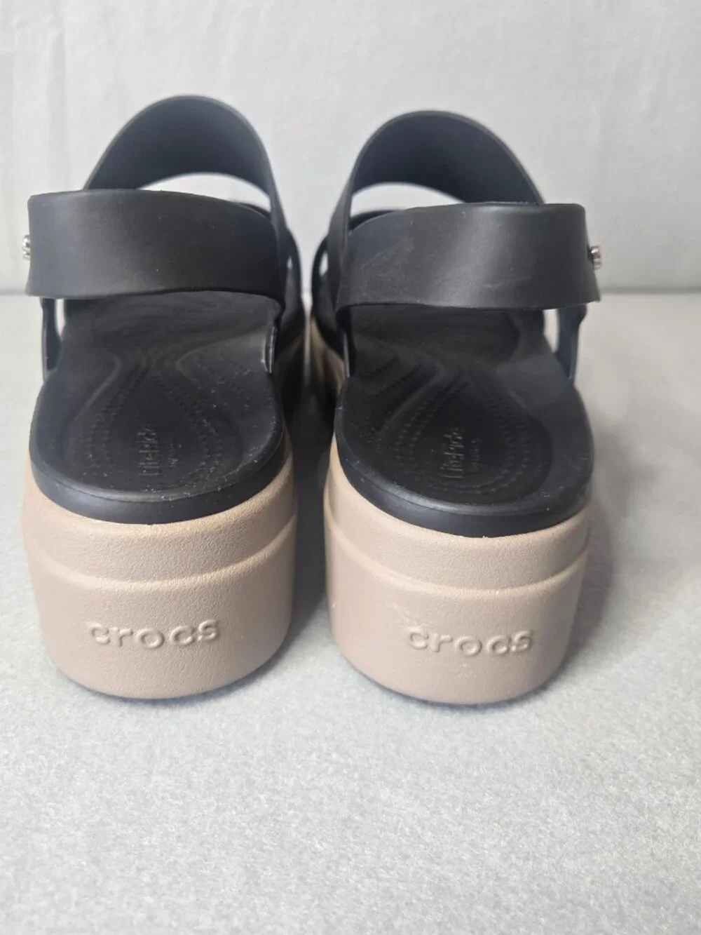 Crocs Black Platform Sandals with Beige Sole Size 10 - Picture 2 of 5